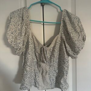 Blue Floral Puff Sleeve Smocked Top - Sienna Sky